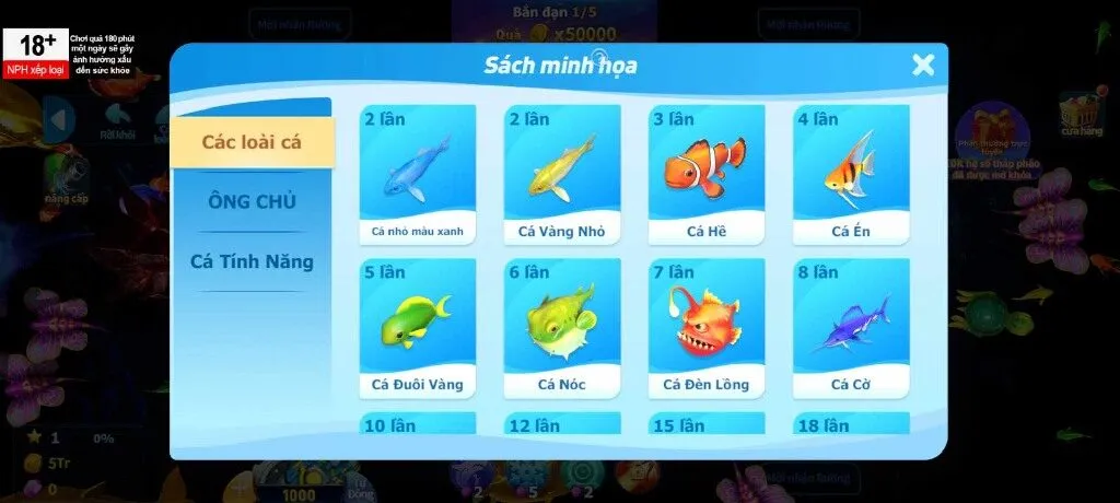Thoải mái săn nhiều loại cá với mức thưởng khác nhau
